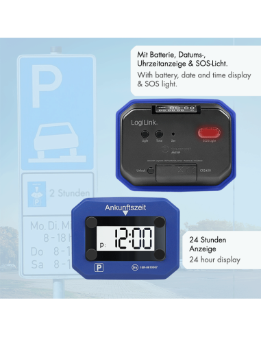 
AA0189 Reloj de parquímetro Digital con activación automática, 24 Horas, Fecha y Hora, luz SOS 
