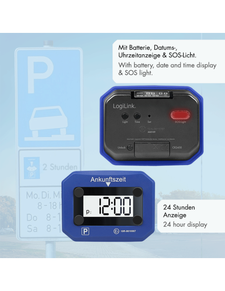 
AA0189 Reloj de parquímetro Digital con activación automática, 24 Horas, Fecha y Hora, luz SOS 
