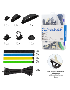 
KAB0084 Kit en caja de Organizador de cables, 8 artículos, 128 piezas, colores surtidos 2