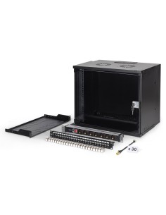 Conjunto de red de 19", carcasa mural 9U y accesorios, negro Versión SOHO Pro, sin montar