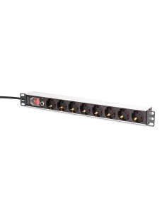 PDU de aluminio 1U, montaje en bastidor, 7x seguridad + 1x salida 16A, 4000W, 250VAC 50/60Hz, protección contra sobrecarga