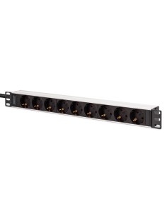 PDU de aluminio 1U, montaje en bastidor, 8 salidas de seguridad, 1 salida 16A, 230VAC, 50/60Hz, enchufe IEC C20