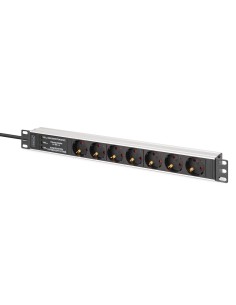 PDU de aluminio 1U, montaje en bastidor, 6 salidas de seguridad, 1 salida 16A,230VAC,50/60Hz,Protección contra sobretensiones,F