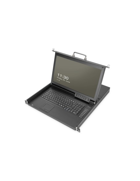 Consola modular TFT HD de 43,2 cm (17") con 16 puertos CAT5, RAL 9005 negro, teclado CH