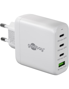 
64822 Cargador  68W USB 4 puert. 3 x USB-C 1 x USB-A Blanco GAN PD QC3.0 Salida Lateral Goobay