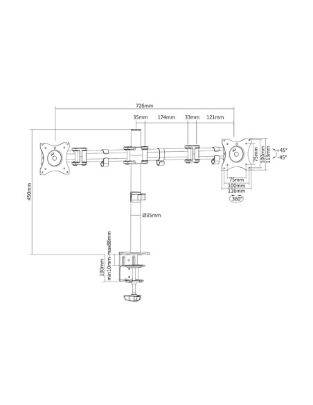 
DA-90349 Soporte de mesa mediante abrazadera para 2 Monitores de hasta 27 pulgadas de Digitus