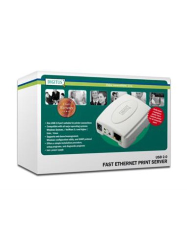 
DN-13003-2 DIGITUS - Print Server 1 Puerto USB 2.0 DIGITUS. Servidor de impresión USB, 1 puerto 1x RJ45, 1x USB A, USB 2.0. C