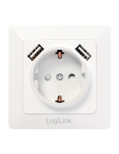 
PA0162 Placa 80x80 BLANCA  1 base de enchufe schuko y 2 USB 2,1A max. Logilink