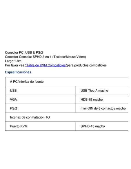 
Cable KVM 1.8m PS2-USB ATEN