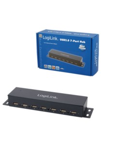 
Hub USB 2.0 de  7 puertos con alimentador,Negro,Caja Metal,
