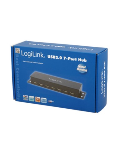 
Hub USB 2.0 de  7 puertos con alimentador,Negro,Caja Metal,