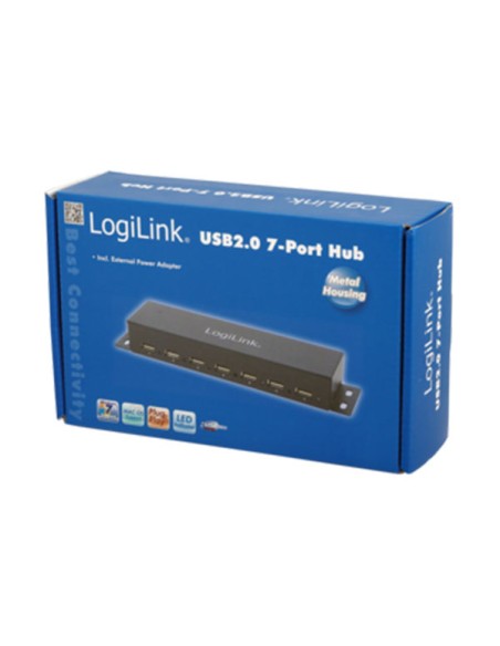 
Hub USB 2.0 de  7 puertos con alimentador,Negro,Caja Metal,