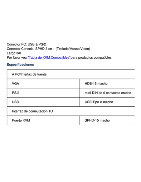 
Cable KVM 3m PS2-USB ATEN