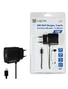 
PA0146 LOGILINK Cargador USB  1+1 puert. 2,1A Negro 1.50 m