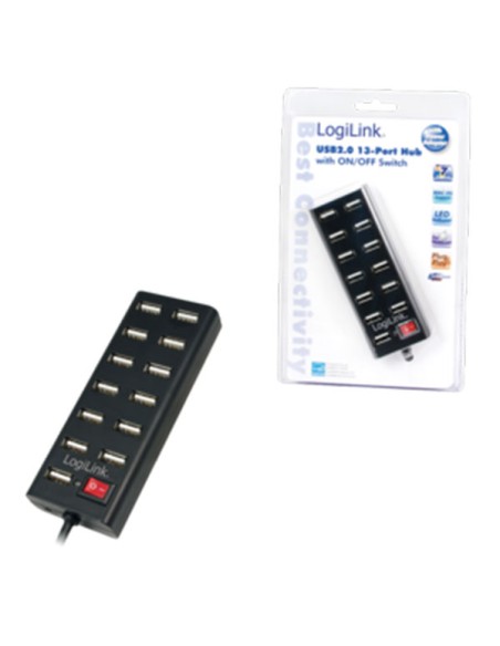 
Hub USB 2.0 de 13 puertos con alimentador,Negro,Con Interrup