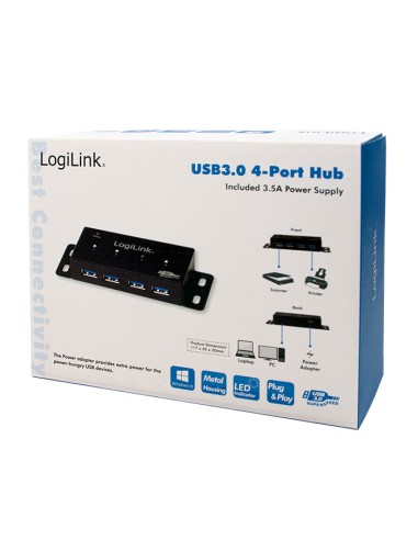 
UA0149 LOGILINK Hub USB 3.0 de  4 puertos con alimentador,Negro,Caja Metal
