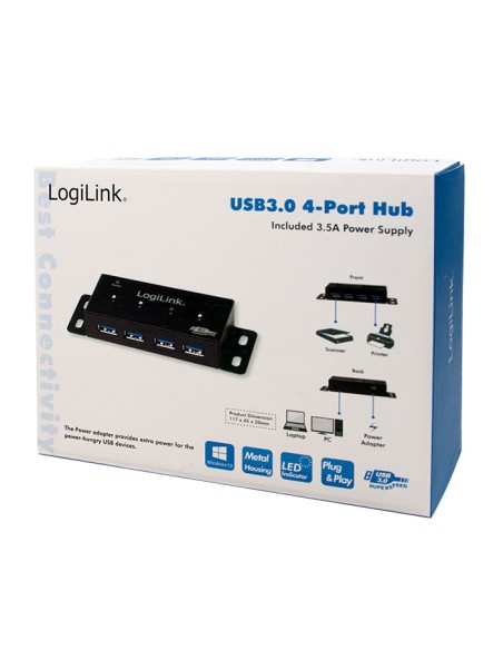 
UA0149 LOGILINK Hub USB 3.0 de  4 puertos con alimentador,Negro,Caja Metal