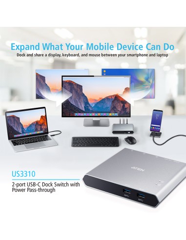 
US3310 ATEN - Conmutador USB-C 2x1, Portátil y o Smartphone a 1 Monitor HDM