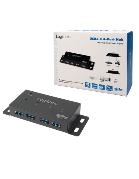 
UA0149 LOGILINK Hub USB 3.0 de  4 puertos con alimentador,Negro,Caja Metal