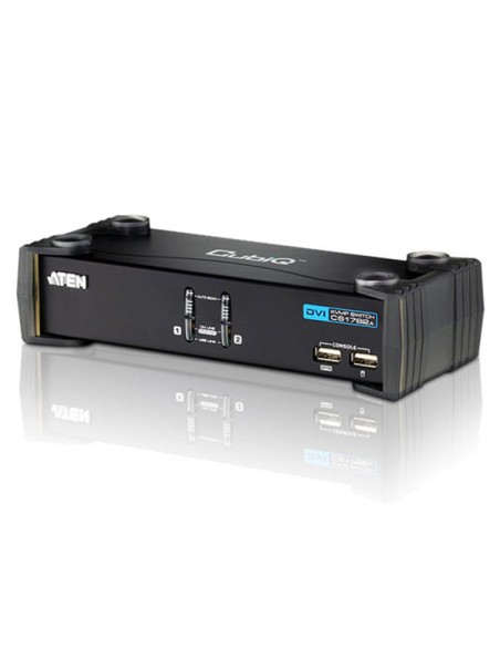 
ATEN CS1762A  Conmutador KVM de tipo USB de 2 puertos con interfaz DVI, transmisión del sonido y concentrador USB 2.0 (cables