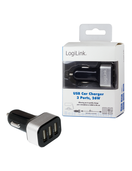 
PA0082 LOGILINK - Cargador Coche 3 puertos USB,  25,5W USB-A Toma Mechero para coche 5,1A, 25,5W Logilink Blister